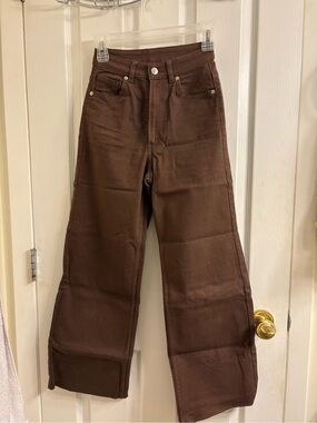 H&M Brown High-Waist Wide-Leg Jeans